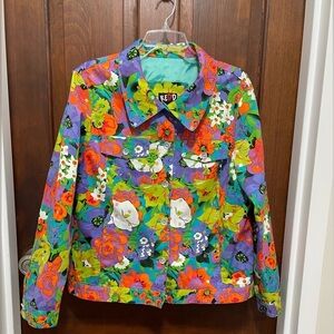 Redd jeans women’s floral sequin multi vibrant color denim jacket size 12